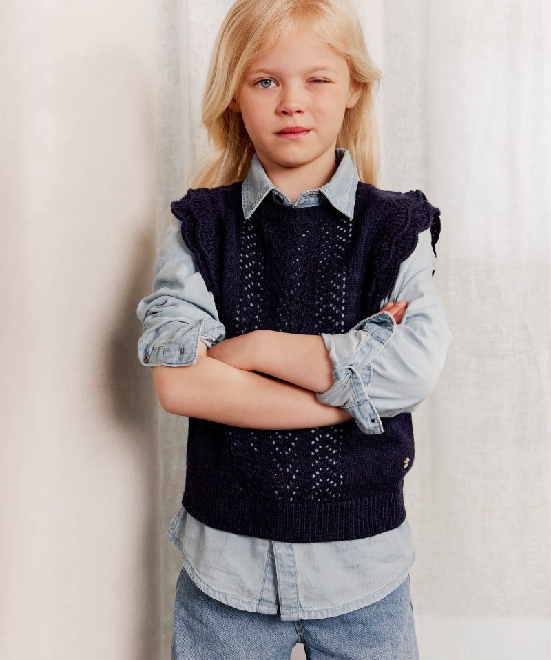 Pull sans manches en maille fantaisie fille - LuluCastagnette